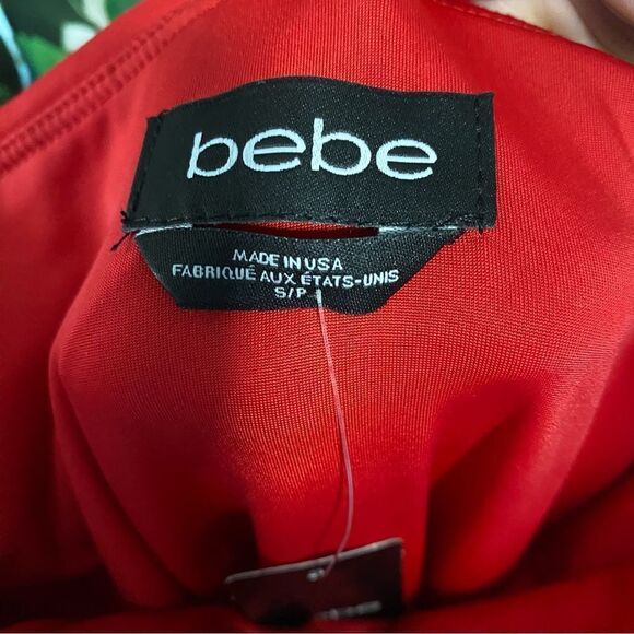 NEW Bebe Bodycon off the shoulders Fitted Stretchy Mini Red Coctail Dress - Picture 3 of 8